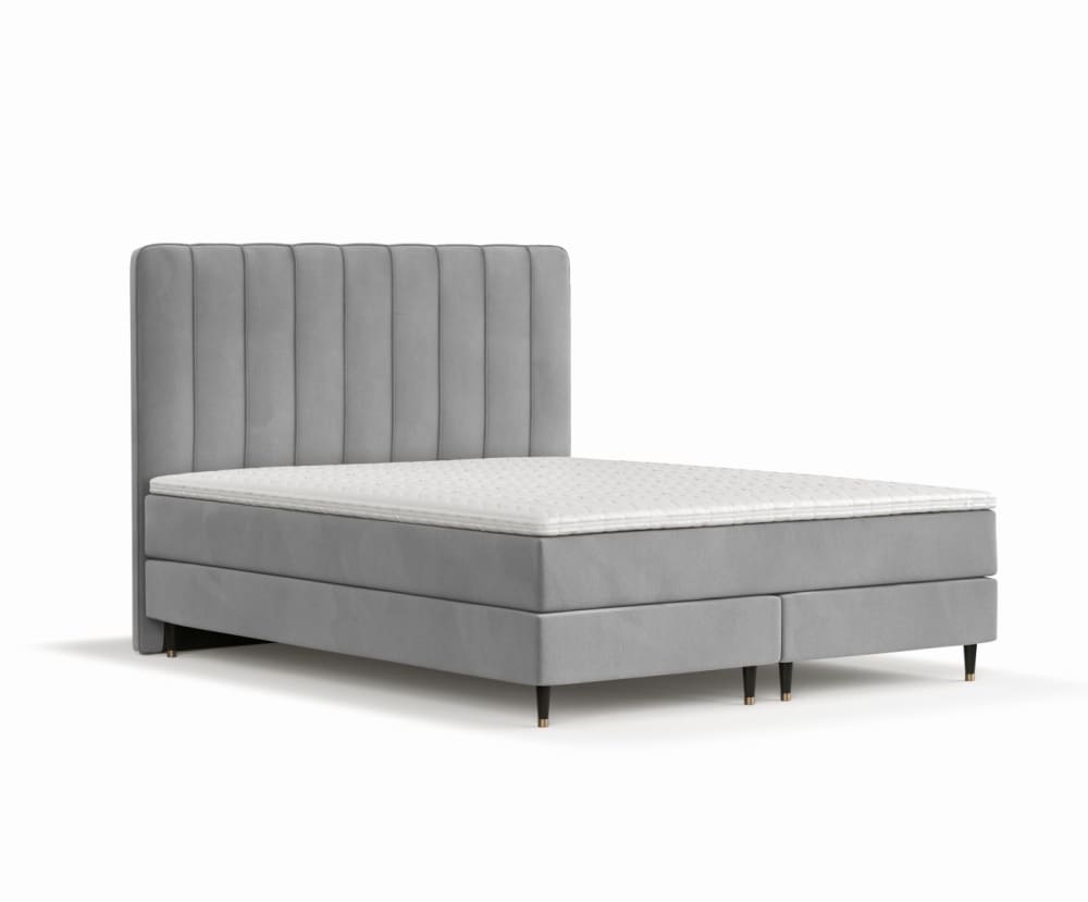Maison de Reve Boxspringbett mit Kopfteil aus Samtstoff, 160x200 cm Grau Öko-Tex Zertifikat
