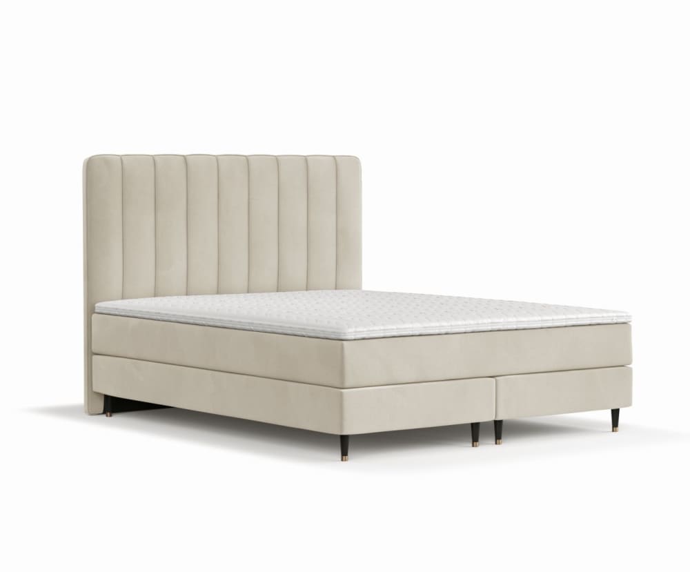 Maison de Reve Boxspringbett mit Kopfteil aus Samtstoff, 140x200 cm Beige Öko-Tex Zertifikat