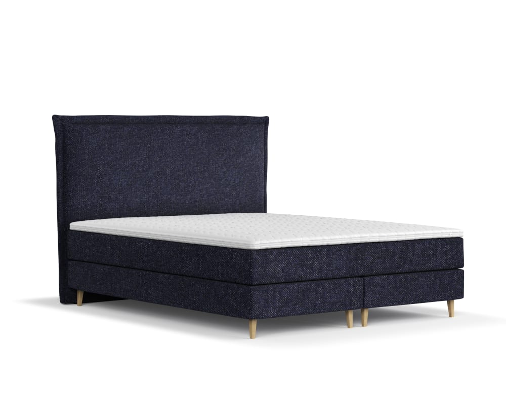 Maison de Reve Boxspringbett mit Kopfteil aus Chenille-Stoff, 180x200 cm Blau Öko-Tex Zertifikat Stoff