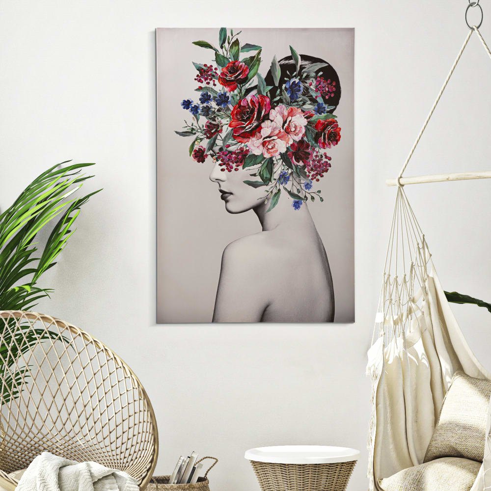 Mauro Ferretti Mehrfarbiger Leinwanddruck einer Frau mit Blumen, 80 x 2,8 x 120 cm style modern Mehrfarbig Holz