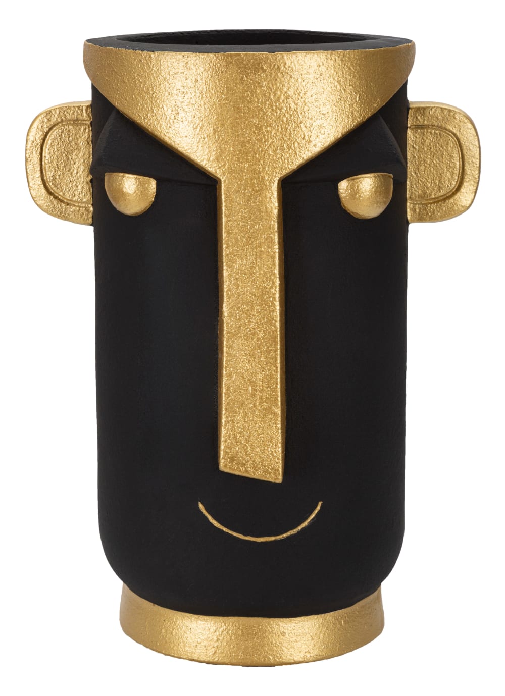 Vase en résine noire et tête tribale dorée 30x23,5x40 cm