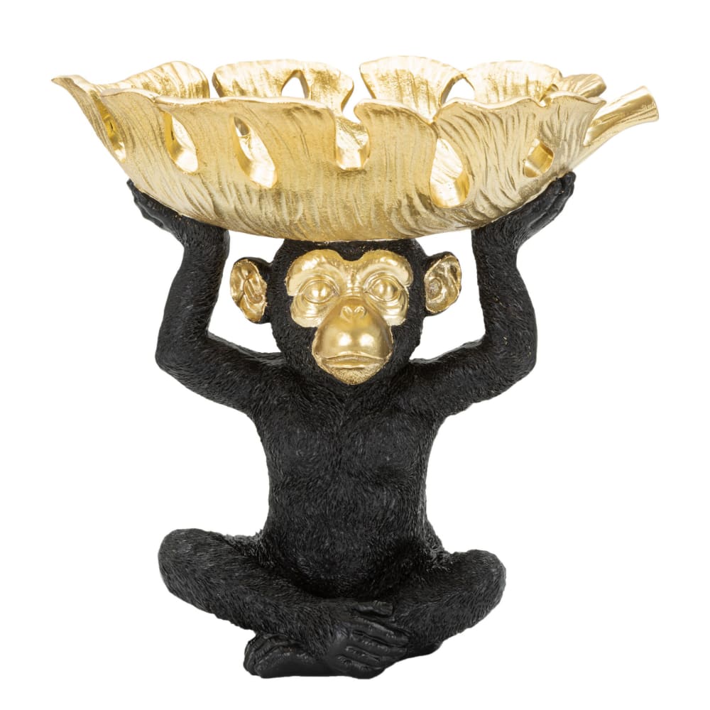 Singe avec porte-objets en résine noire et dorée cm 25,2x21x24 — Beyit