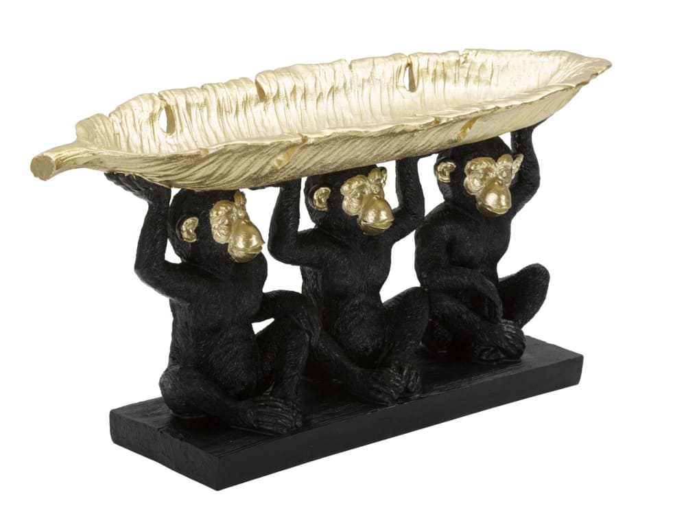 Petits singes avec porte-objets en résine noire et dorée cm 43x15,7x20 — vue 3