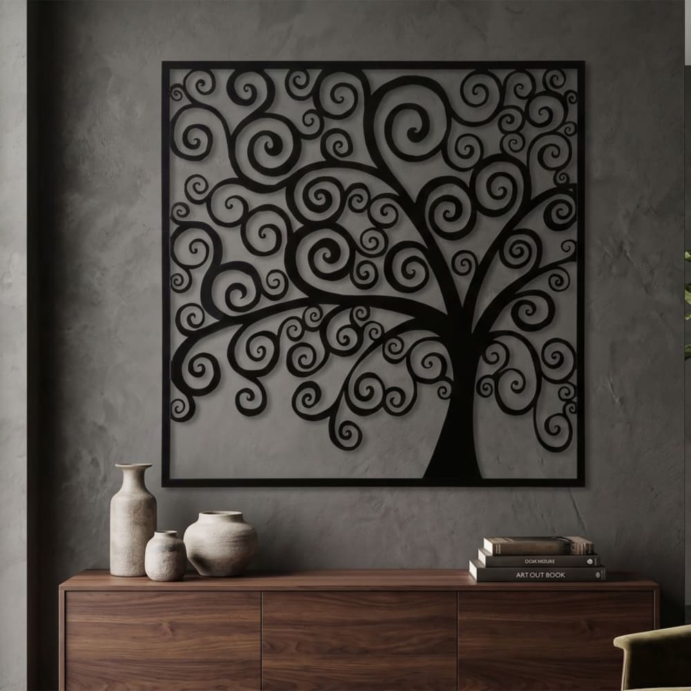 panel decorativo arbol de metal negro 100x1x100 cm