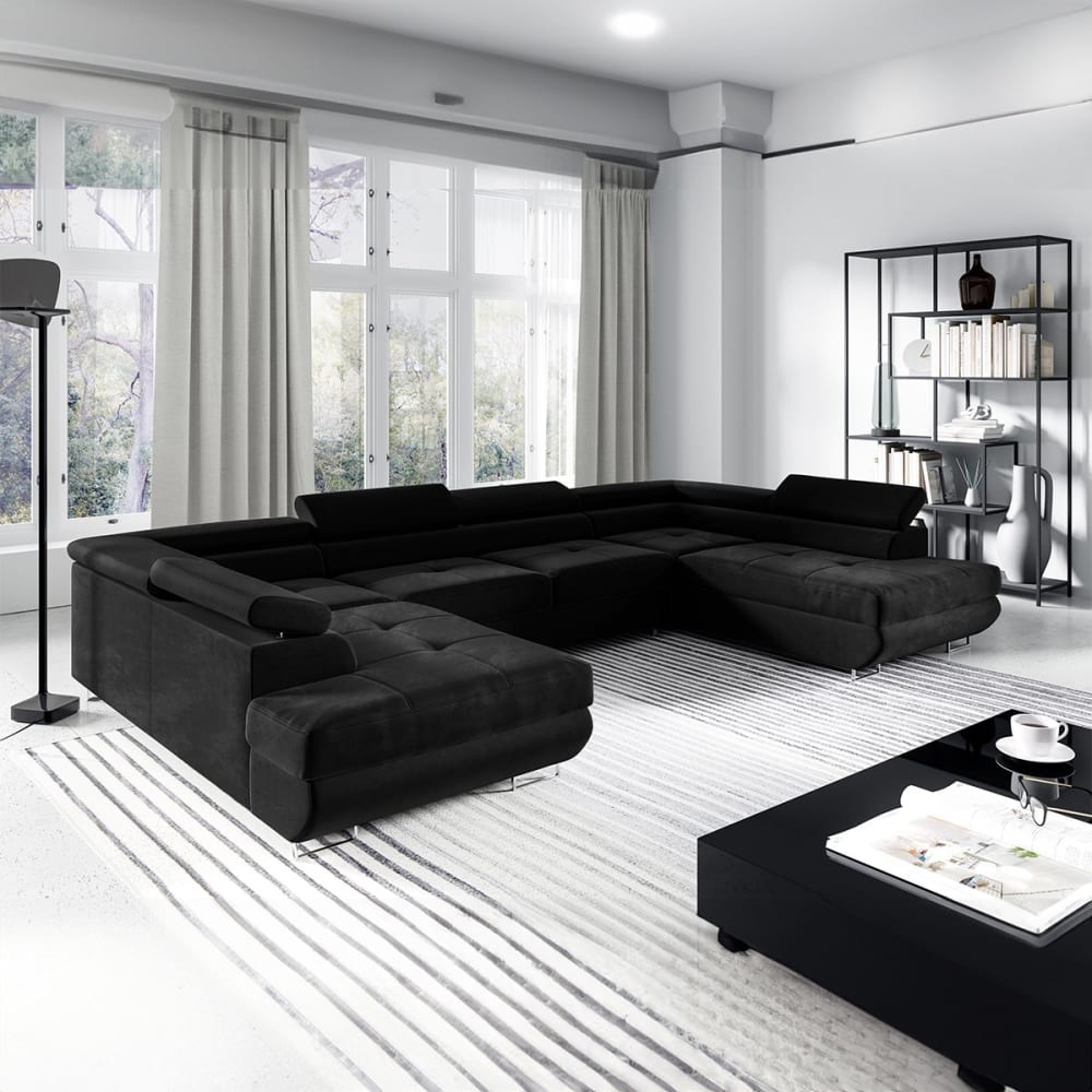 Canapé en u 5 places convertible tissu noir - Maisons du Monde