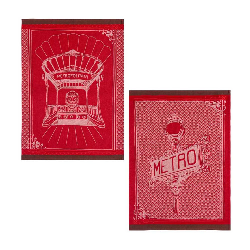 Lot de 2 torchons en jacquard de coton rouge moyen 50x75