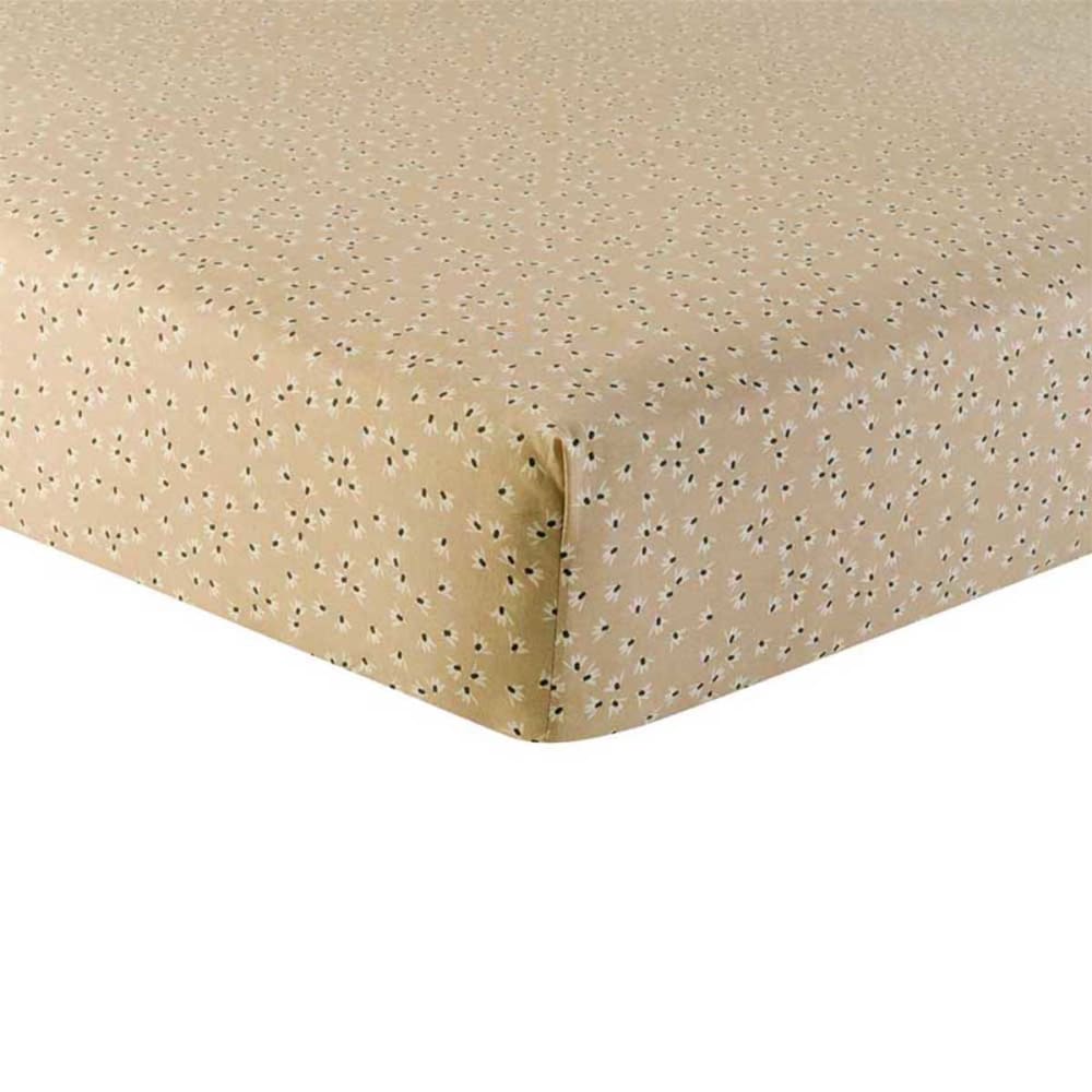 Drap housse imprimé en coton beige sable 140x190