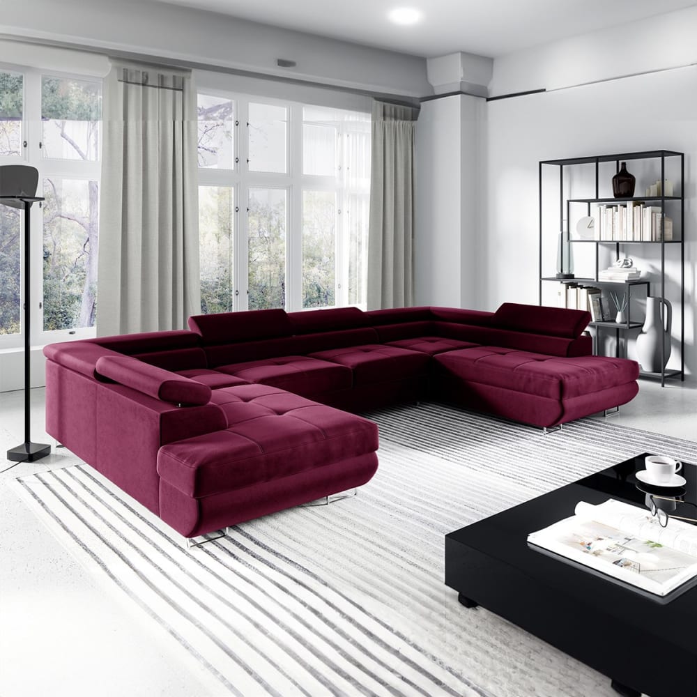 Canapé en u 5 places convertible tissu rouge - Maisons du Monde