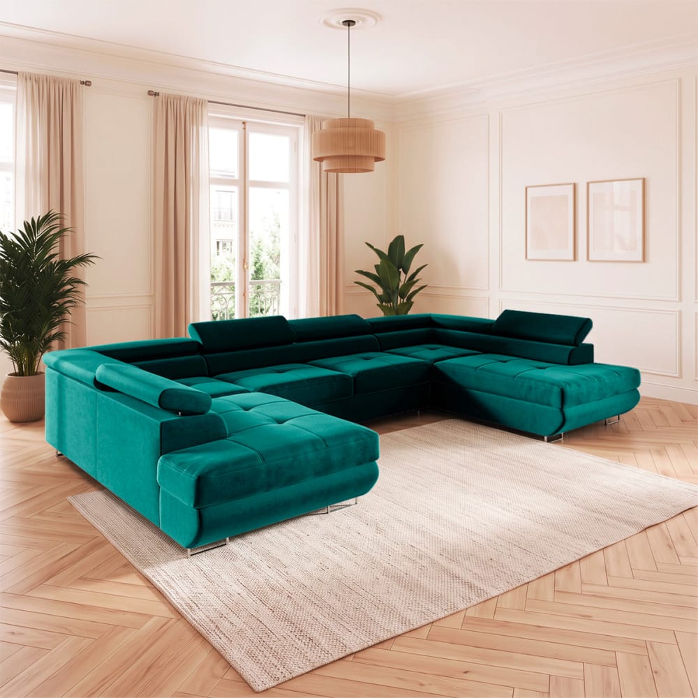 Petits meubles Canapé en u 5 places convertible tissu vert
