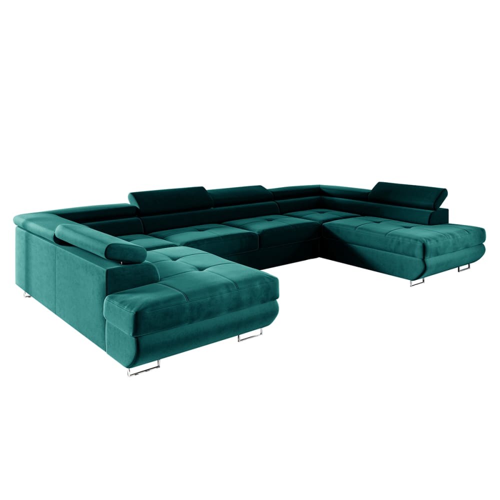 Canapé panoramique 5 places convertible tissu vert