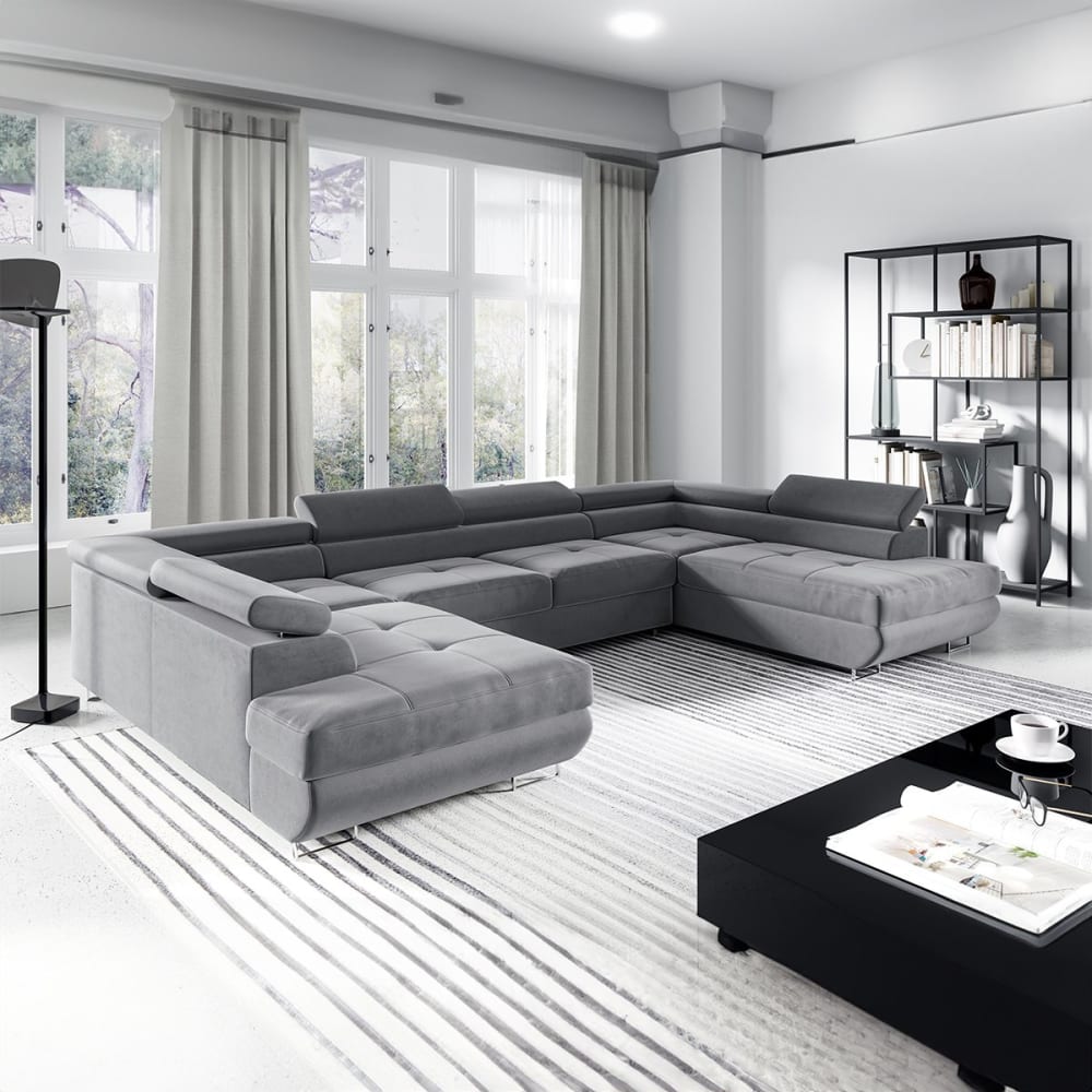 Canapé en u 5 places convertible tissu gris - Maisons du Monde