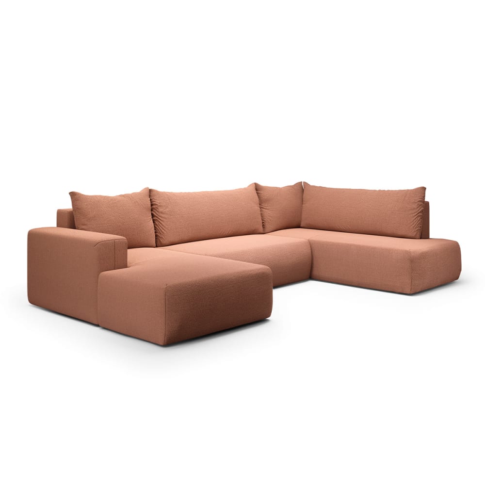 Canapé u 5 places convertible coffre bois de pin cuivre