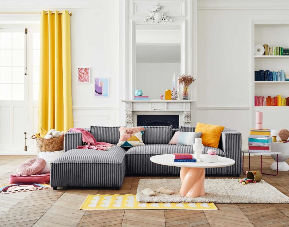 Stella - canapé d'angle gauche - 4 places - en velours côtelé grosses