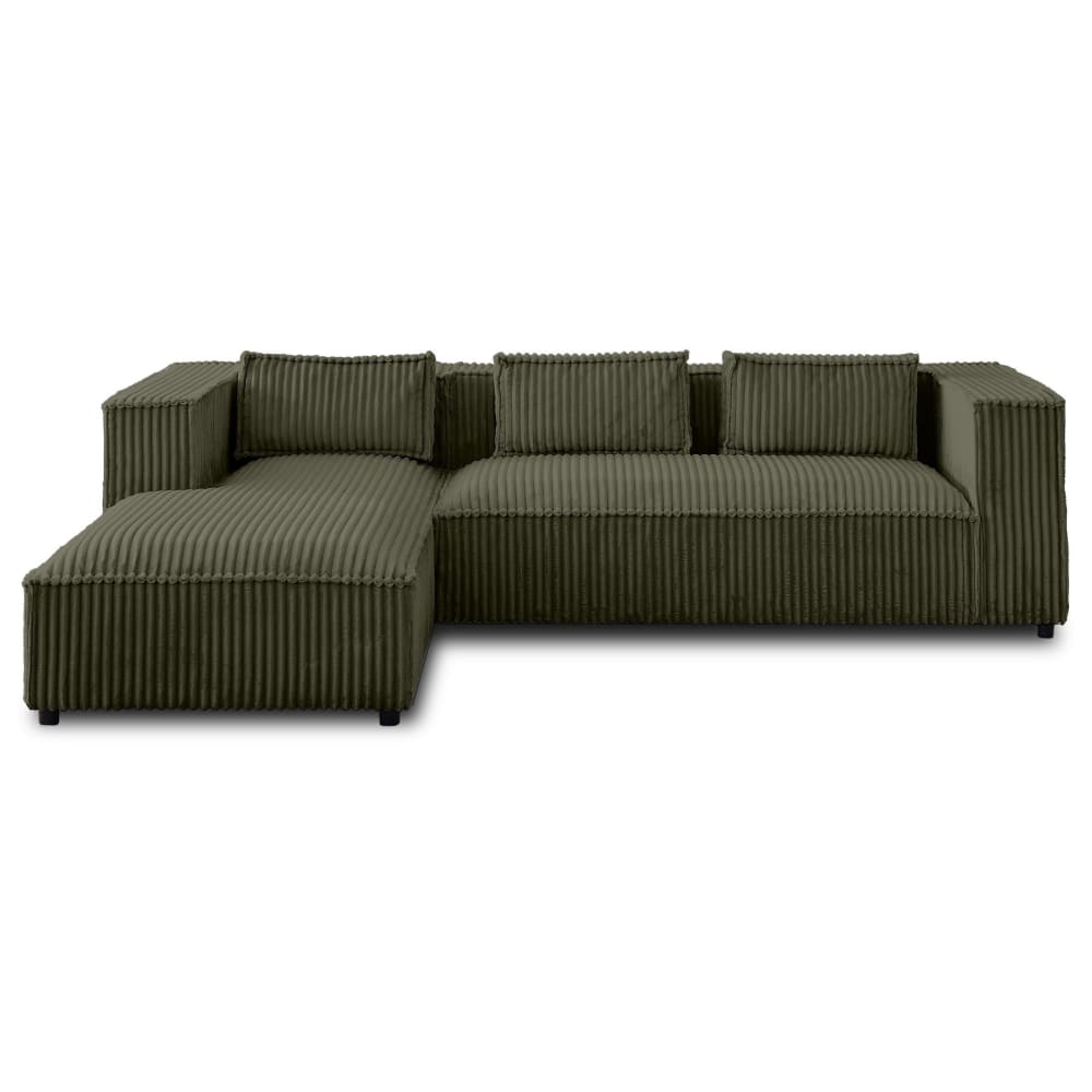 Canapé d'angle 4 places en velours grosses côtes vert
