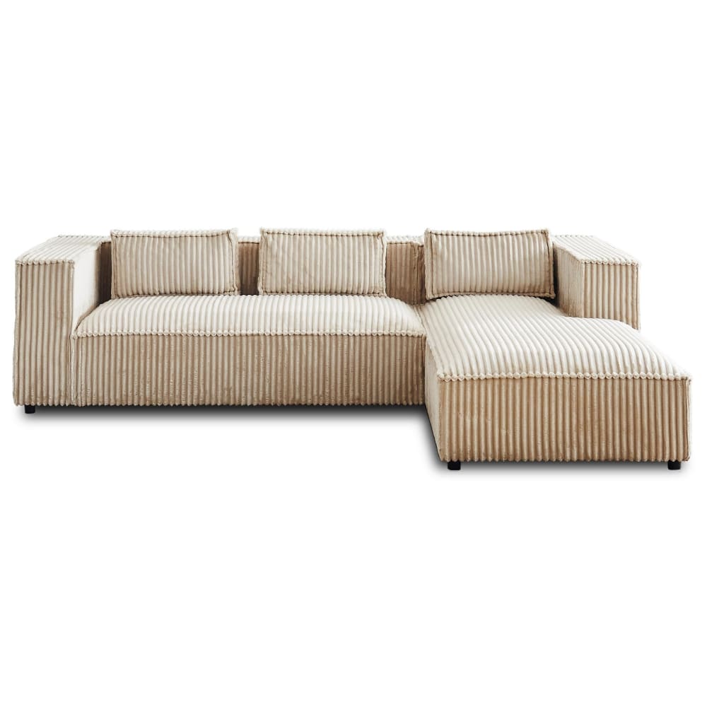 Canapé d'angle droit 4 places en velours grosses côtes beige