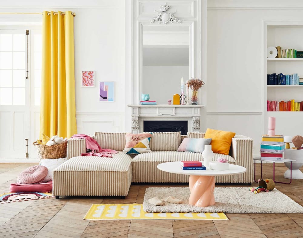 Stella - canapé d'angle gauche - 4 places - en velours côtelé grosses