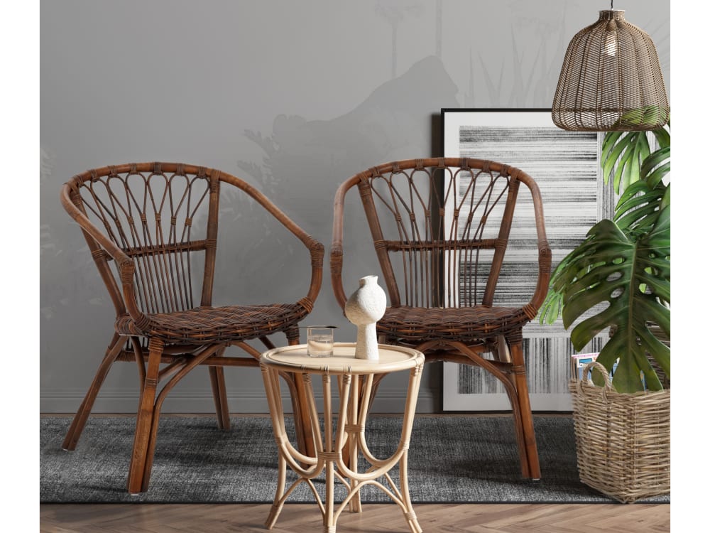Loft24 2er Set Esszimmerstühle aus Rattan, braun - Rattan