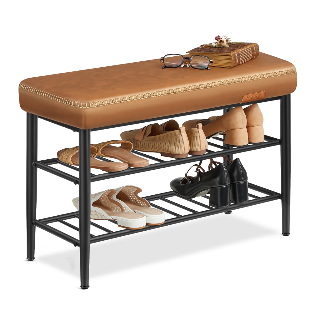 VASAGLE Banc à chaussures en pu marron et noir style vintage Marron Acier - 80x50x30cm