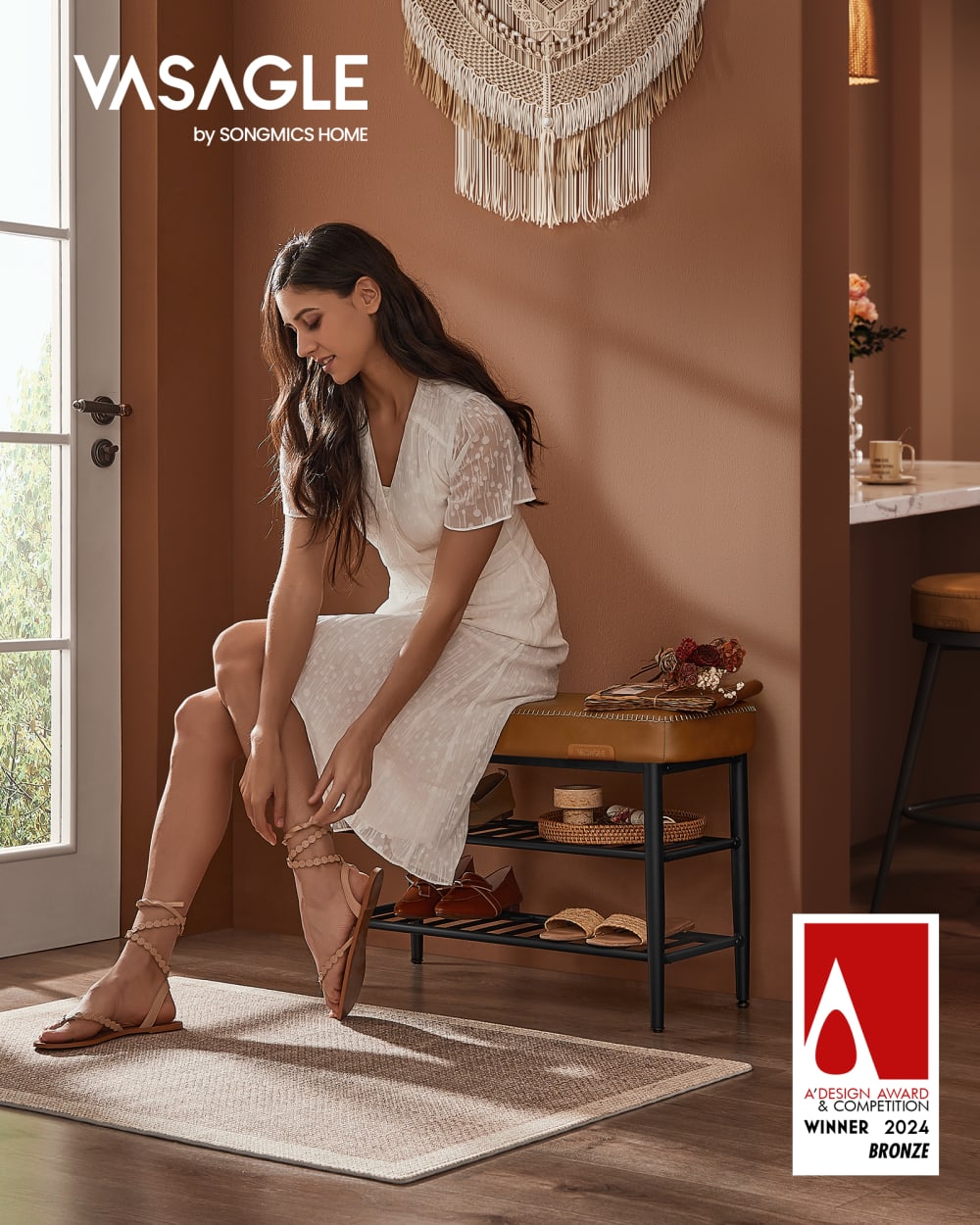 Banc à chaussures en pu marron et noir - Maisons du Monde