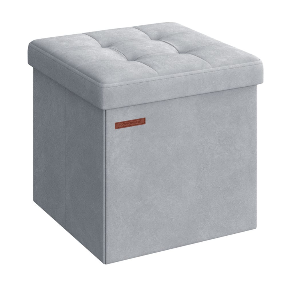 Pouf de rangement mdf velours 38 x 38 x 38 cm gris tourterelle