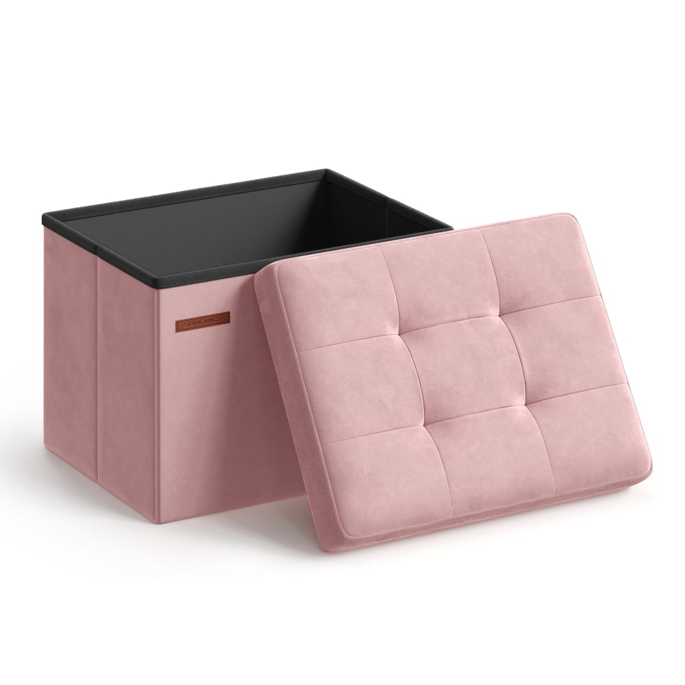 Pouf de rangement pliable petit coffre 32 l 40 x 32 x 31 cm rose Pouf de rangement pliable petit coffre 32 l 40 x 32 x 31 cm rose