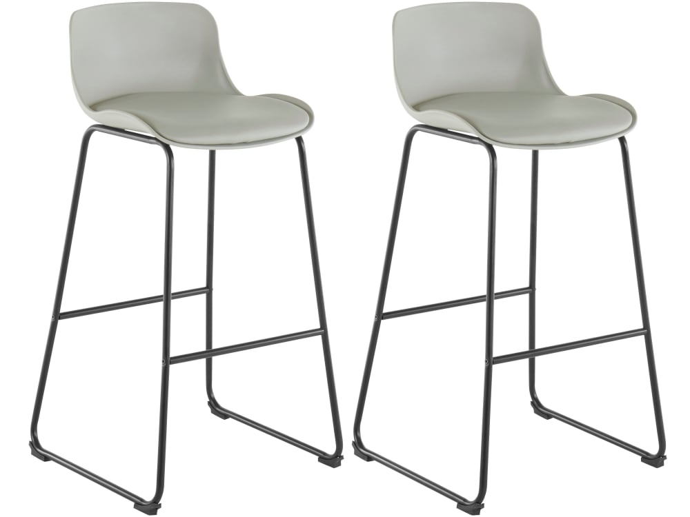 Loft24 Barhocker gepolstert 2er Set aus PU, Hellgrau - Leder