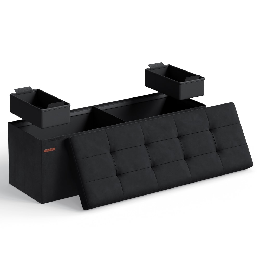 SONGMICS Banc de rangement pliable tabouret avec espace 300 kg noir style contemporain - Velours
