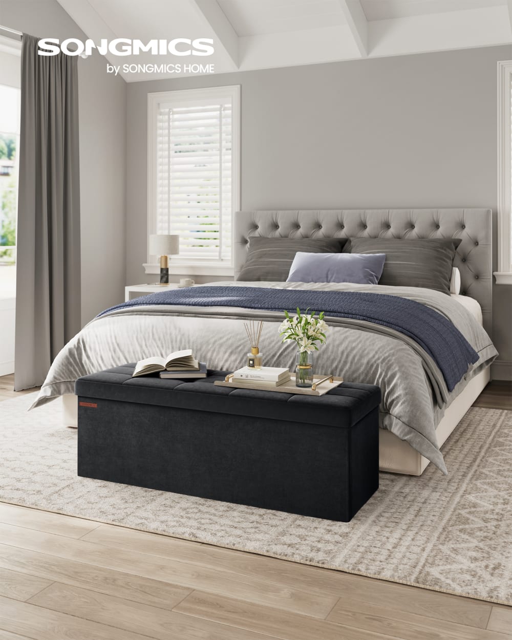 Banc de rangement pliable tabouret avec espace 300 kg noir - Maisons du Monde