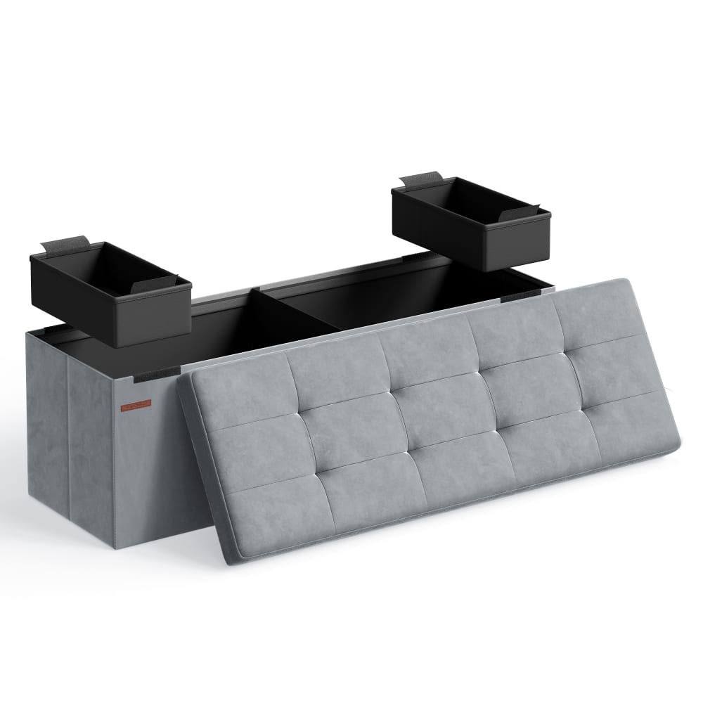 SONGMICS Banc de rangement pliable tabouret avec espace 300 kg gris style contemporain - Velours