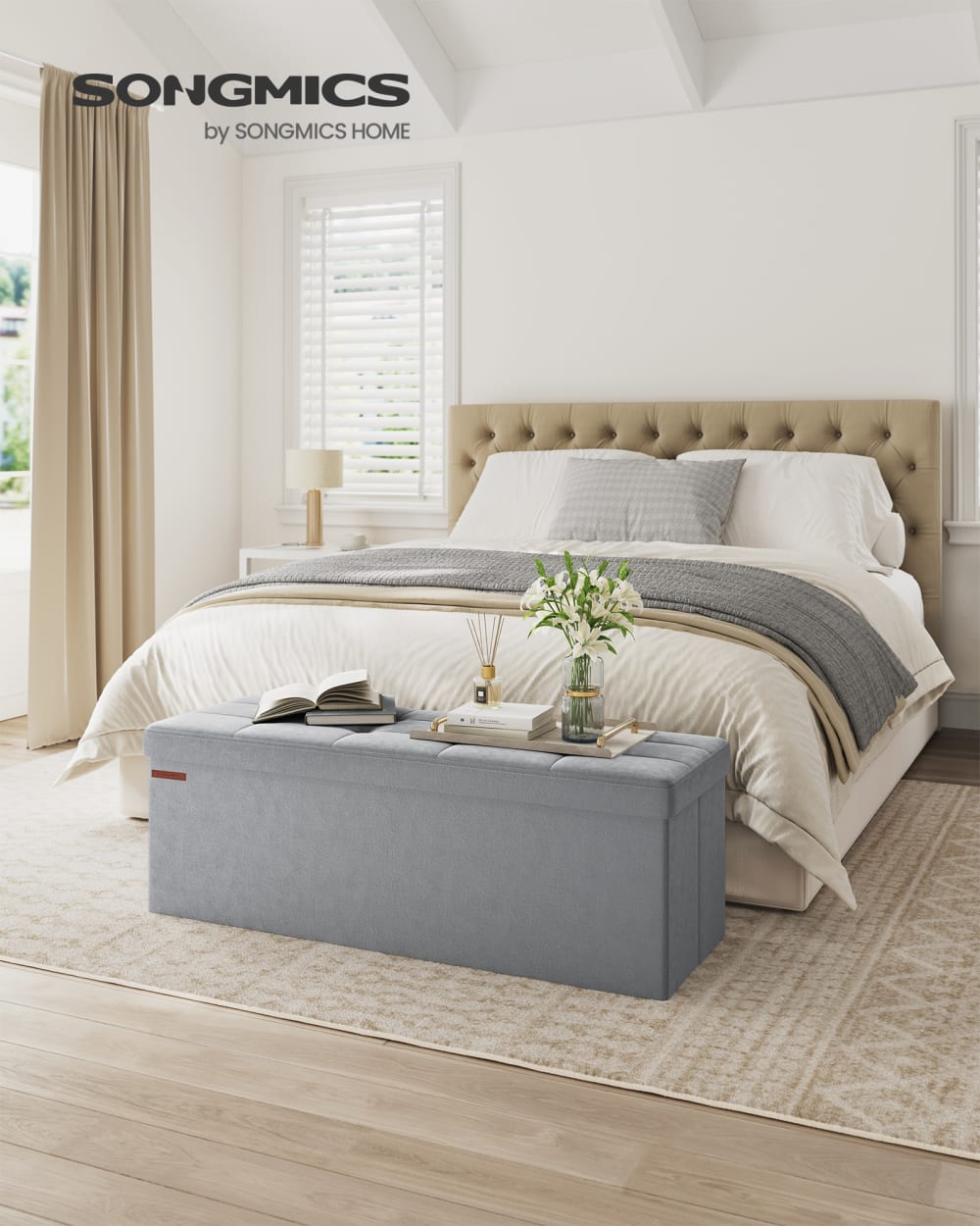 Banc de rangement pliable tabouret avec espace 300 kg gris - Maisons du Monde
