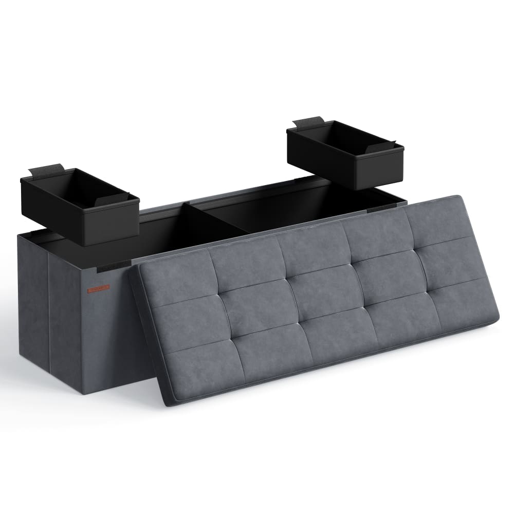 SONGMICS Banc de rangement pliable tabouret avec espace 300 kg gris style contemporain - Velours