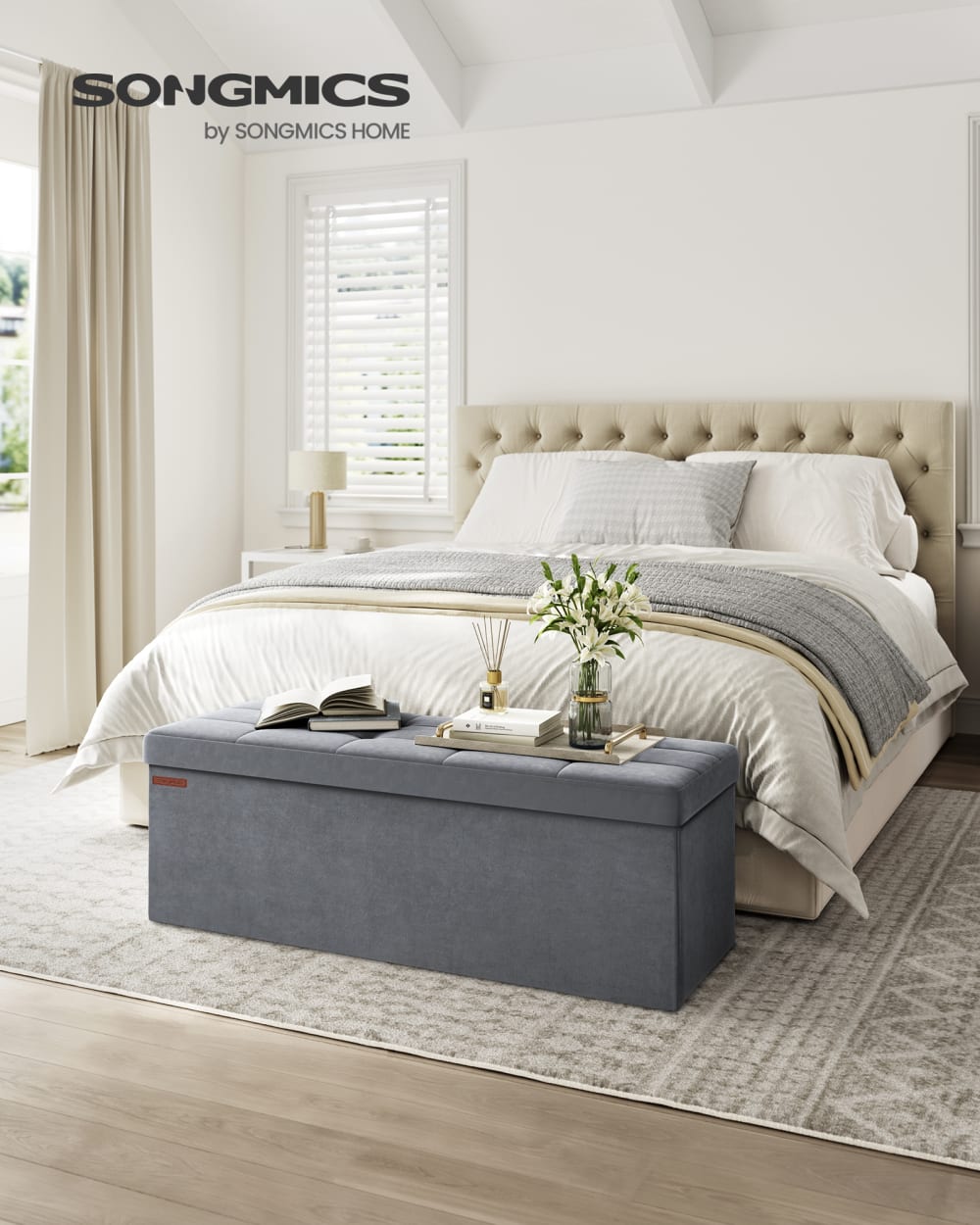 Banc de rangement pliable tabouret avec espace 300 kg gris - Maisons du Monde