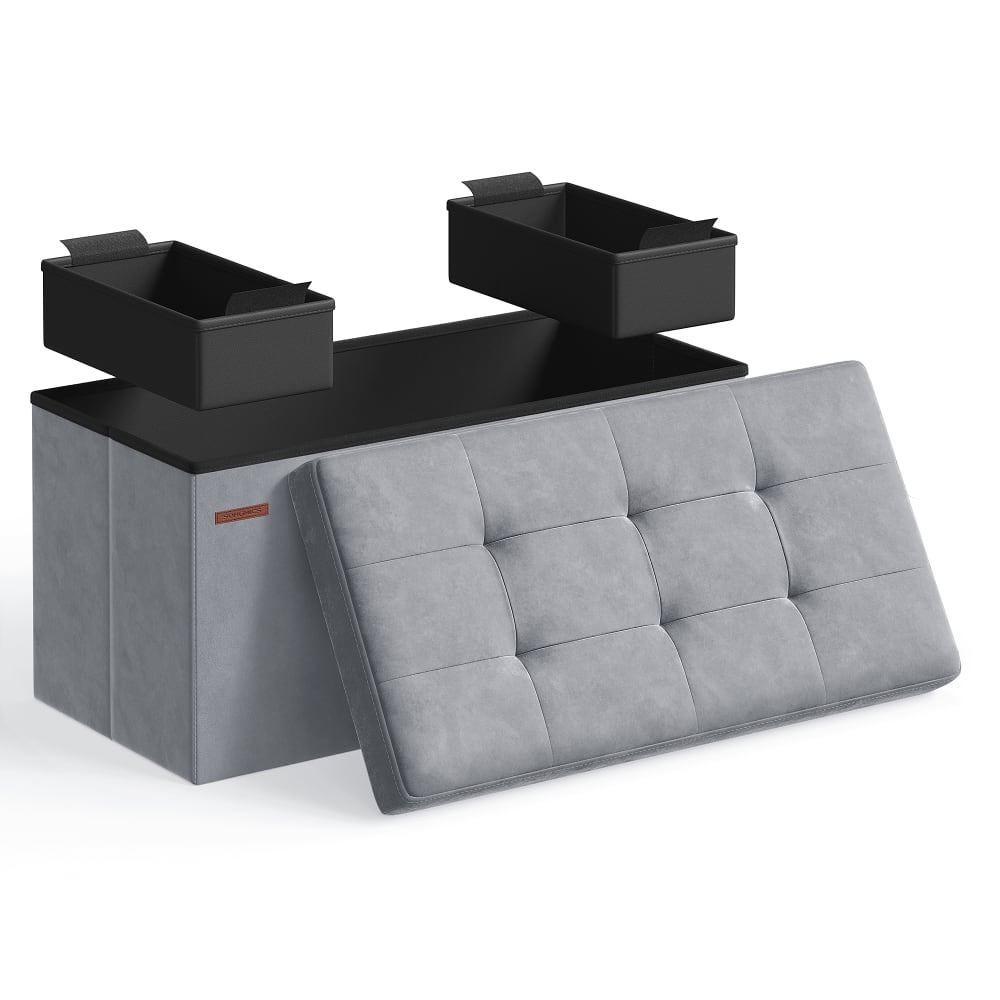 SONGMICS Banc de rangement pouf pliable bout de lit 76 x 38 x 38 cm gris style contemporain - Velours