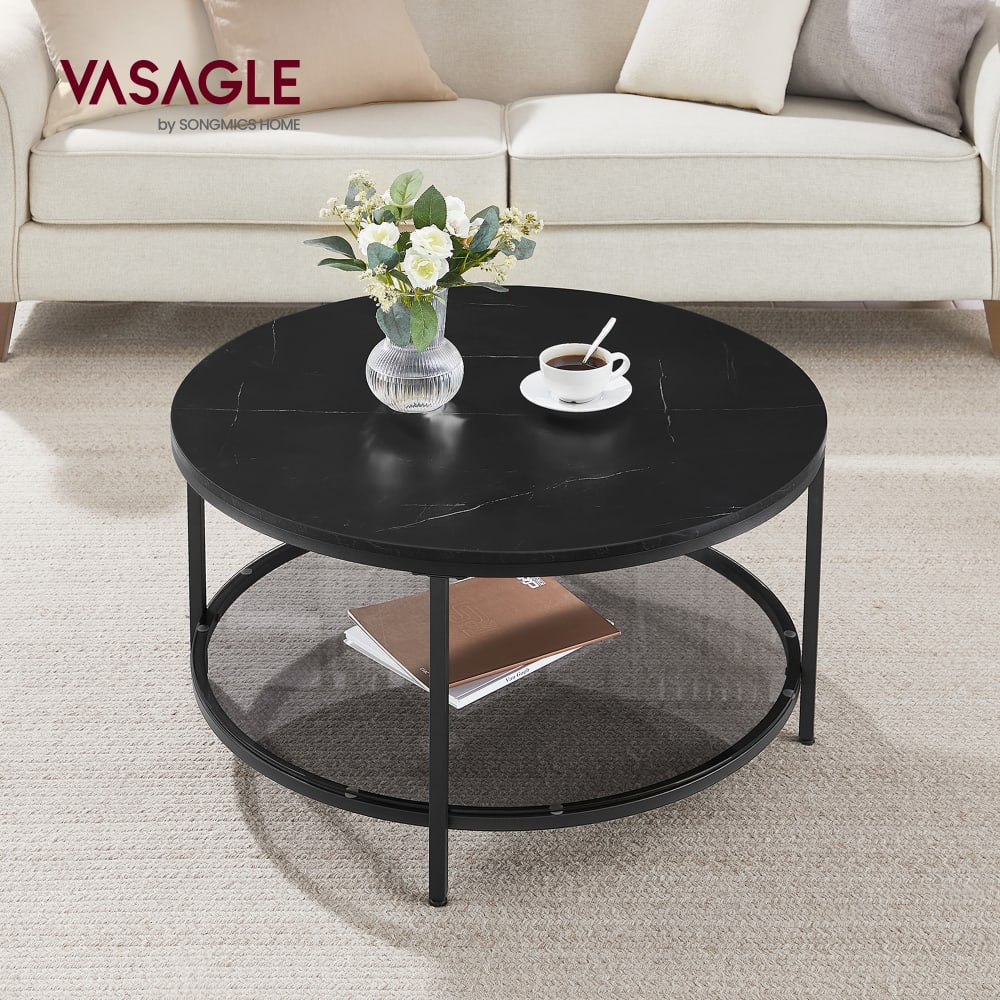 VASAGLE Table basse de salon canapé apéro façon marbre support en verre noir style industriel Noir Panneau De Particules - 80x46x80cm