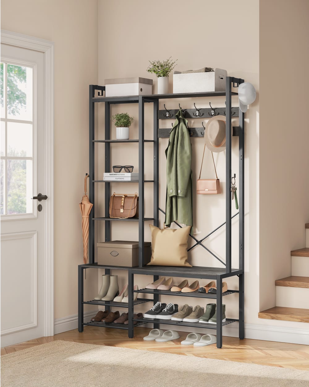 Porte manteau effet bois acier gris pierre et noir d’encre - Maisons du Monde