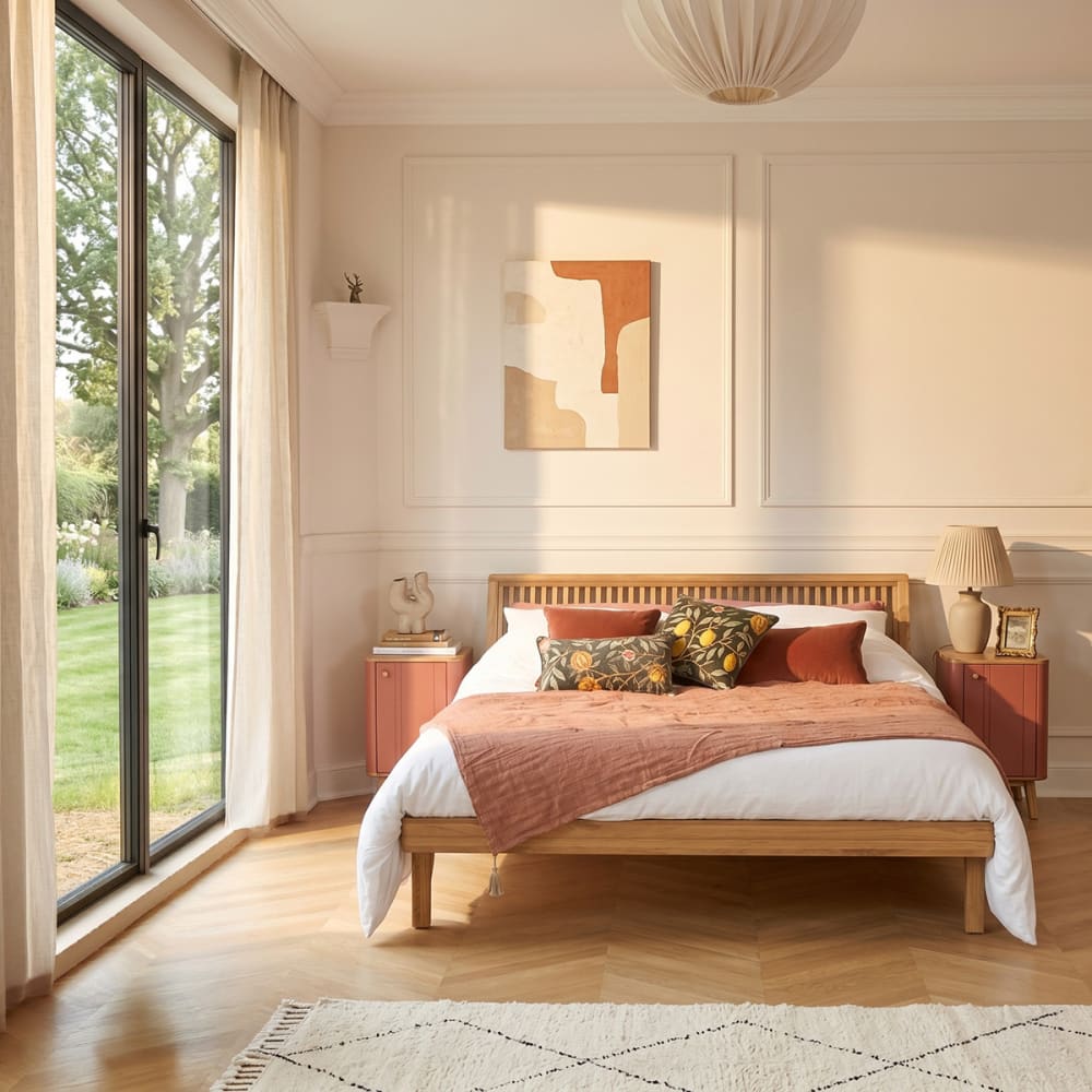 Lit 160x200 en chêne beige