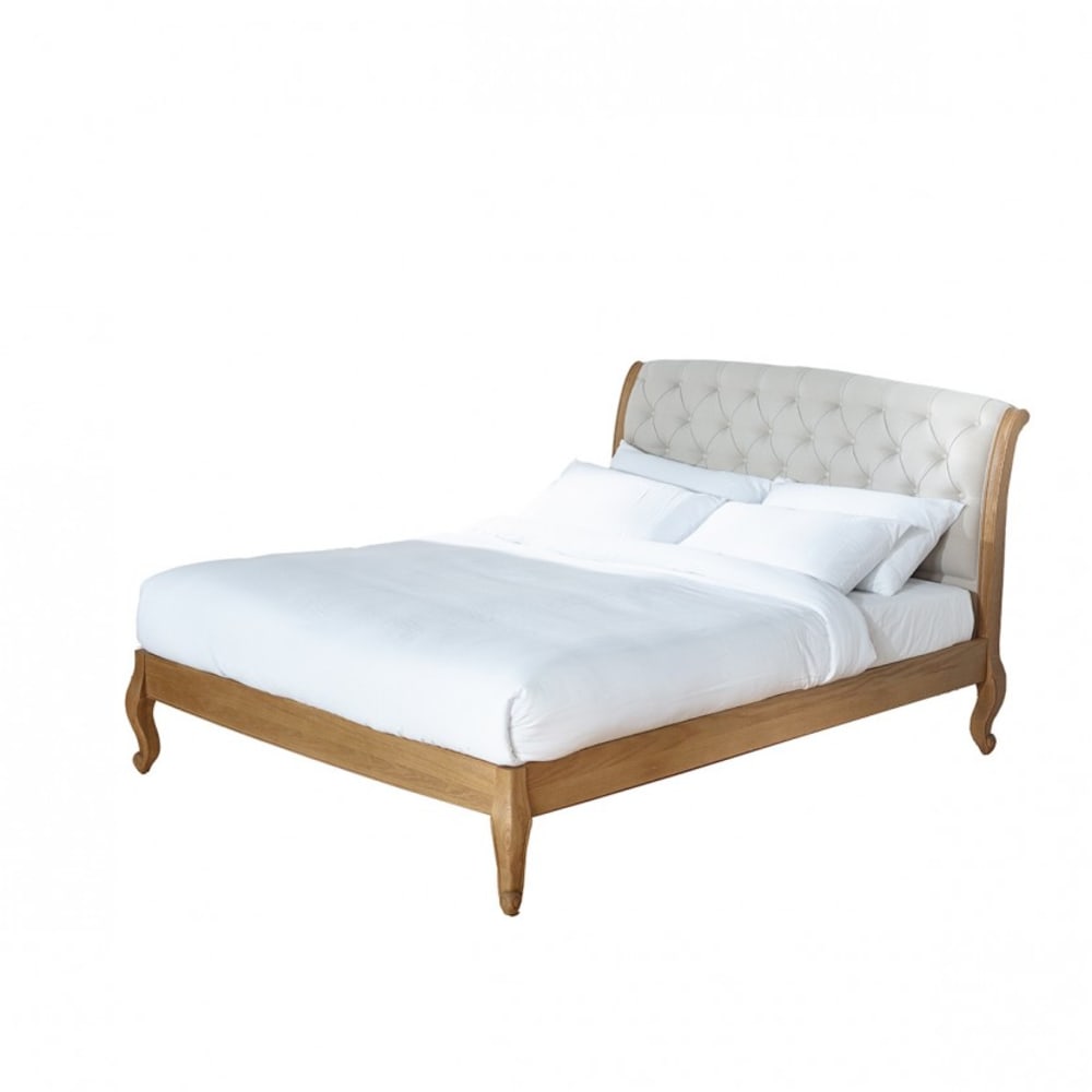 Lit 160x200 en chêne et lin teinte claire