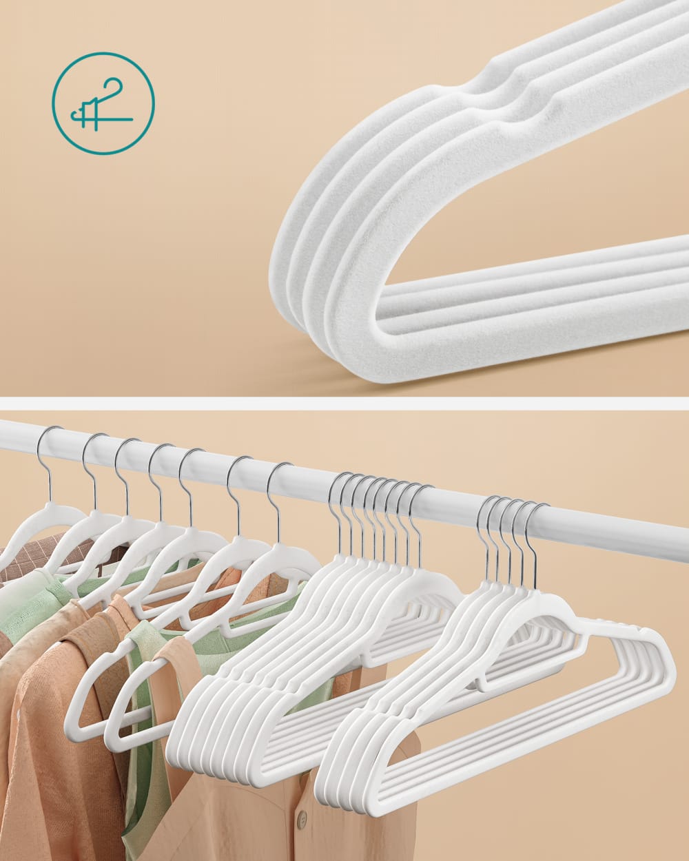 Cintres en velours antidérapants gain 5 kg 42.7 x 22 x 0.6 cm blanc — vue 4