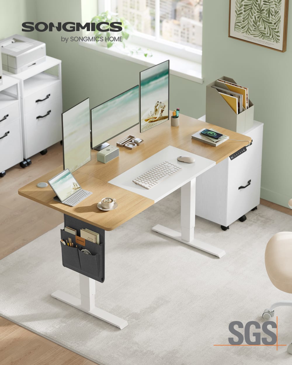 Bureau réglable en hauteur fonction mémoire port 140 x 60 cm blanc - Maisons du Monde
