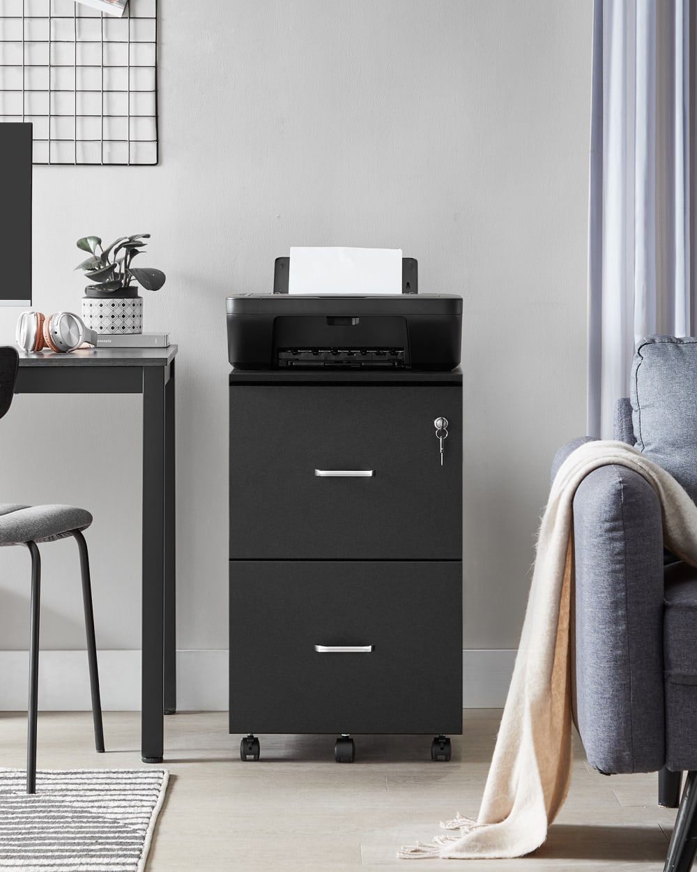 Caisson mobile avec 2 tiroirs suspendu verrouillable noir - Maisons du Monde