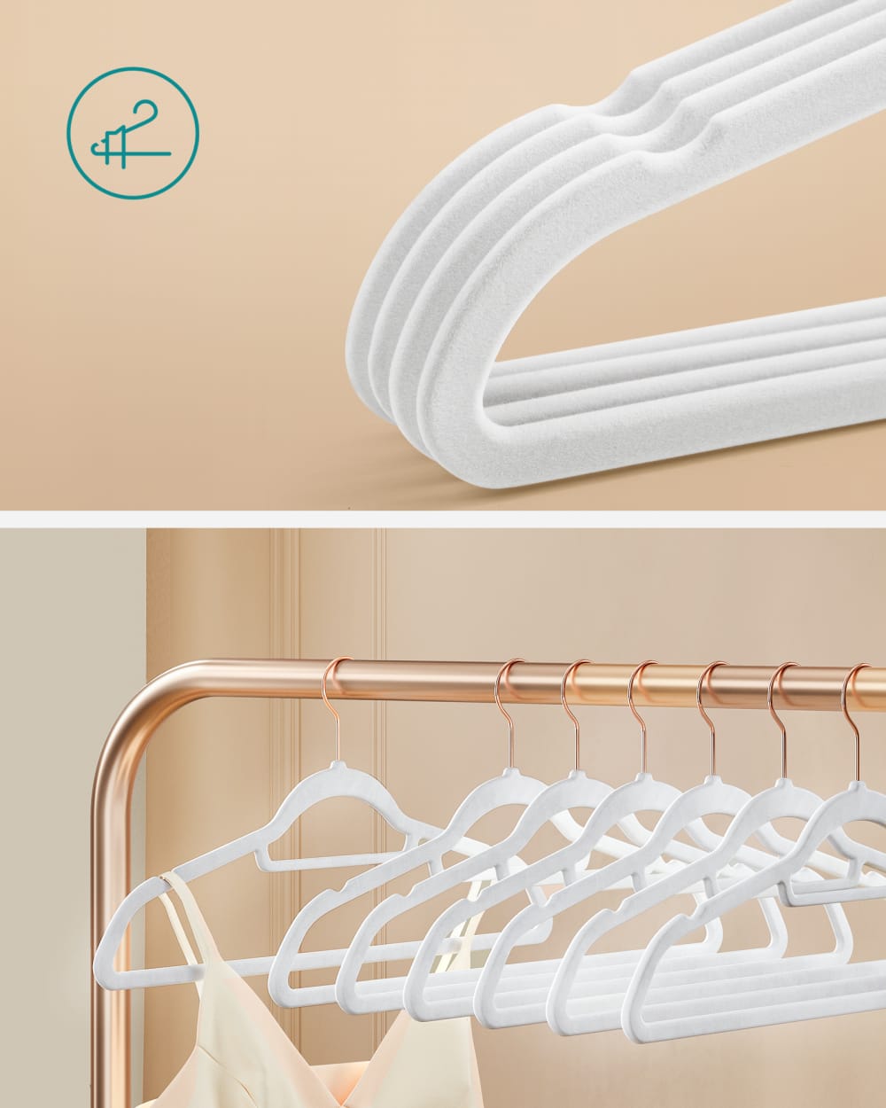 Cintres en velours antidérapants gain 5 kg 43.5 x 22.5 x 0.6 cm blanc — vue 4