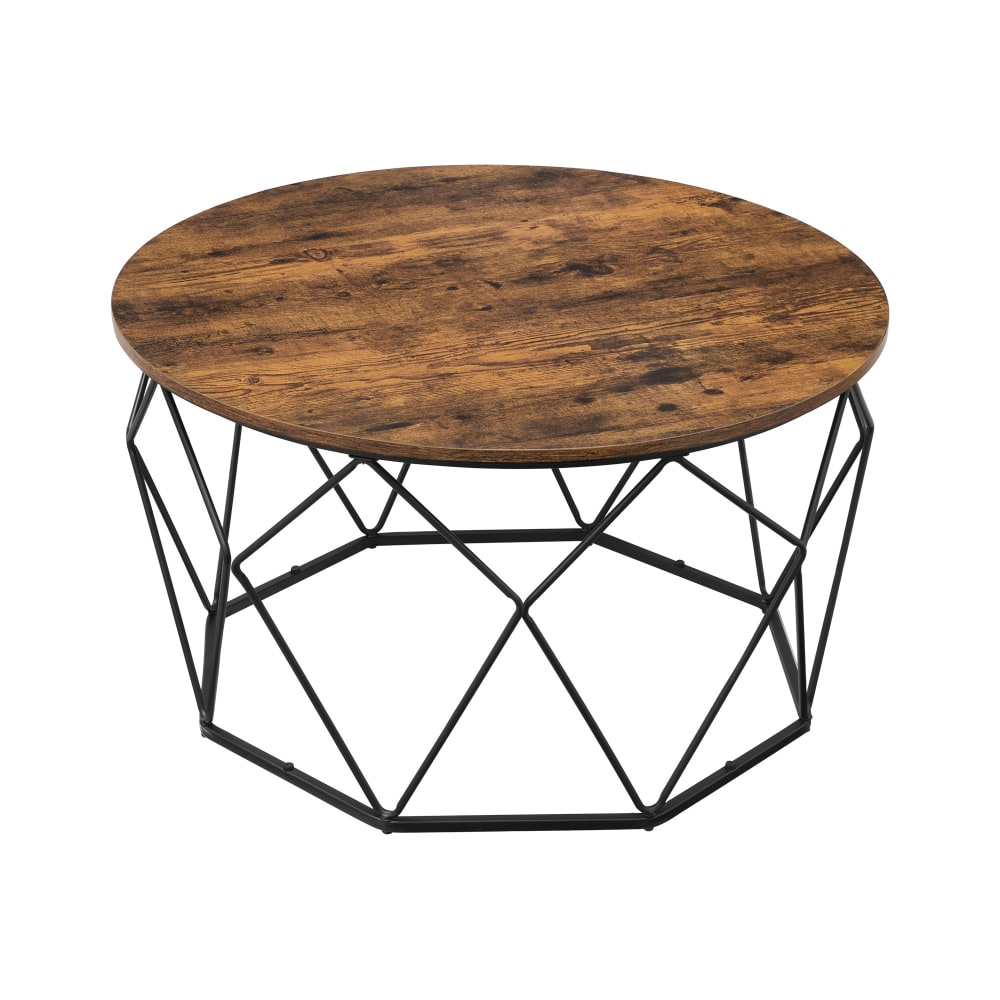 Table basse ronde cadre en acier marron rustique et noir