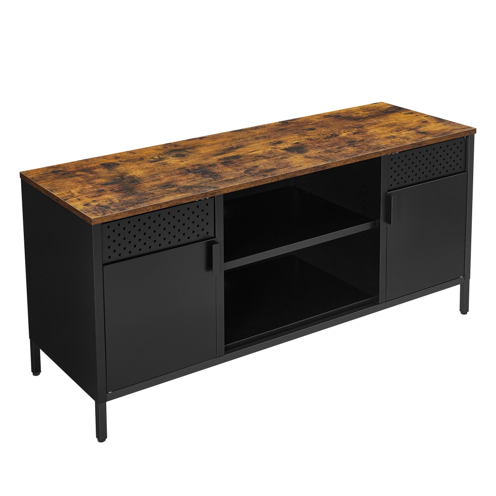 Meuble TV 2 portes effet bois acier noir