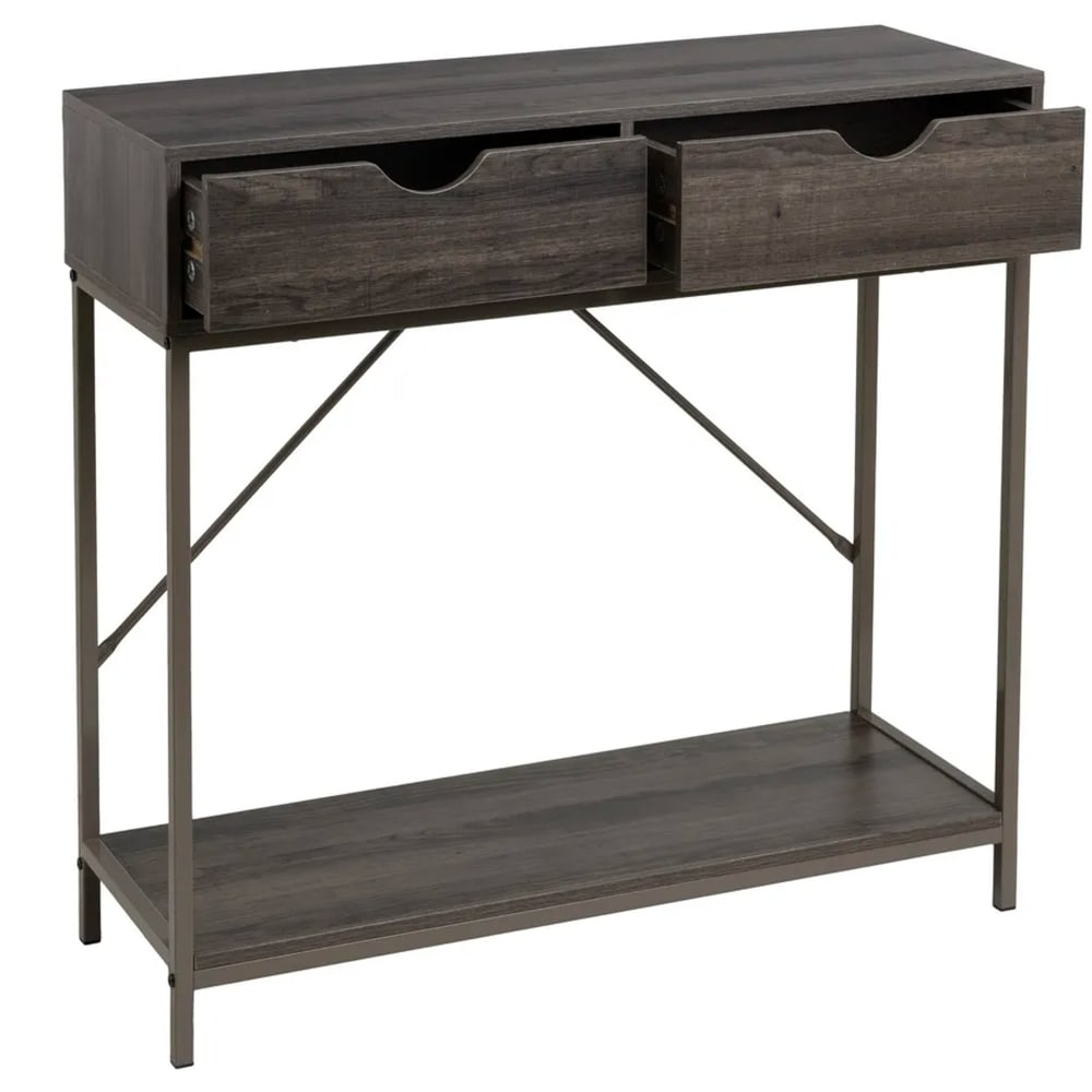 Console d'entrée en bois et métal gris 2 Tiroirs 80x30x75cm
