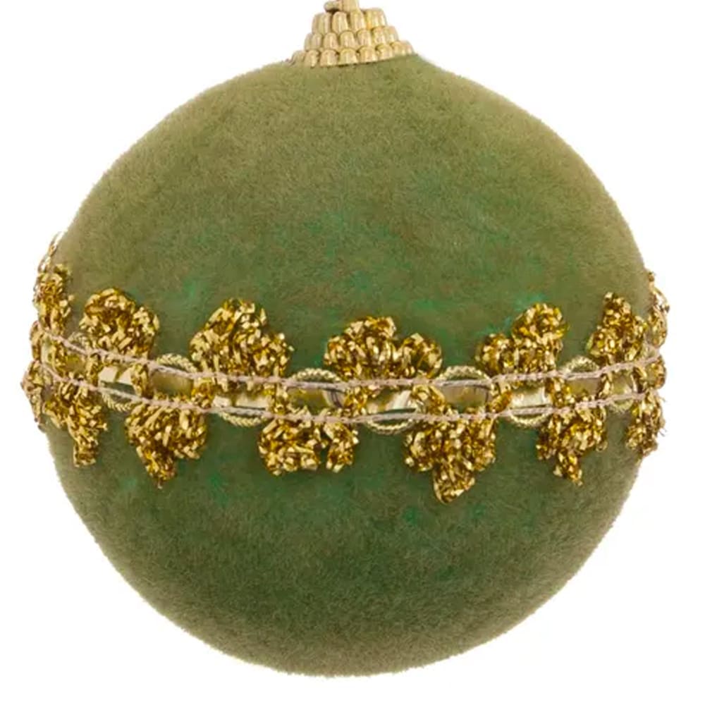 Boule de noël velours vert et doré 8cm - Maisons du Monde
