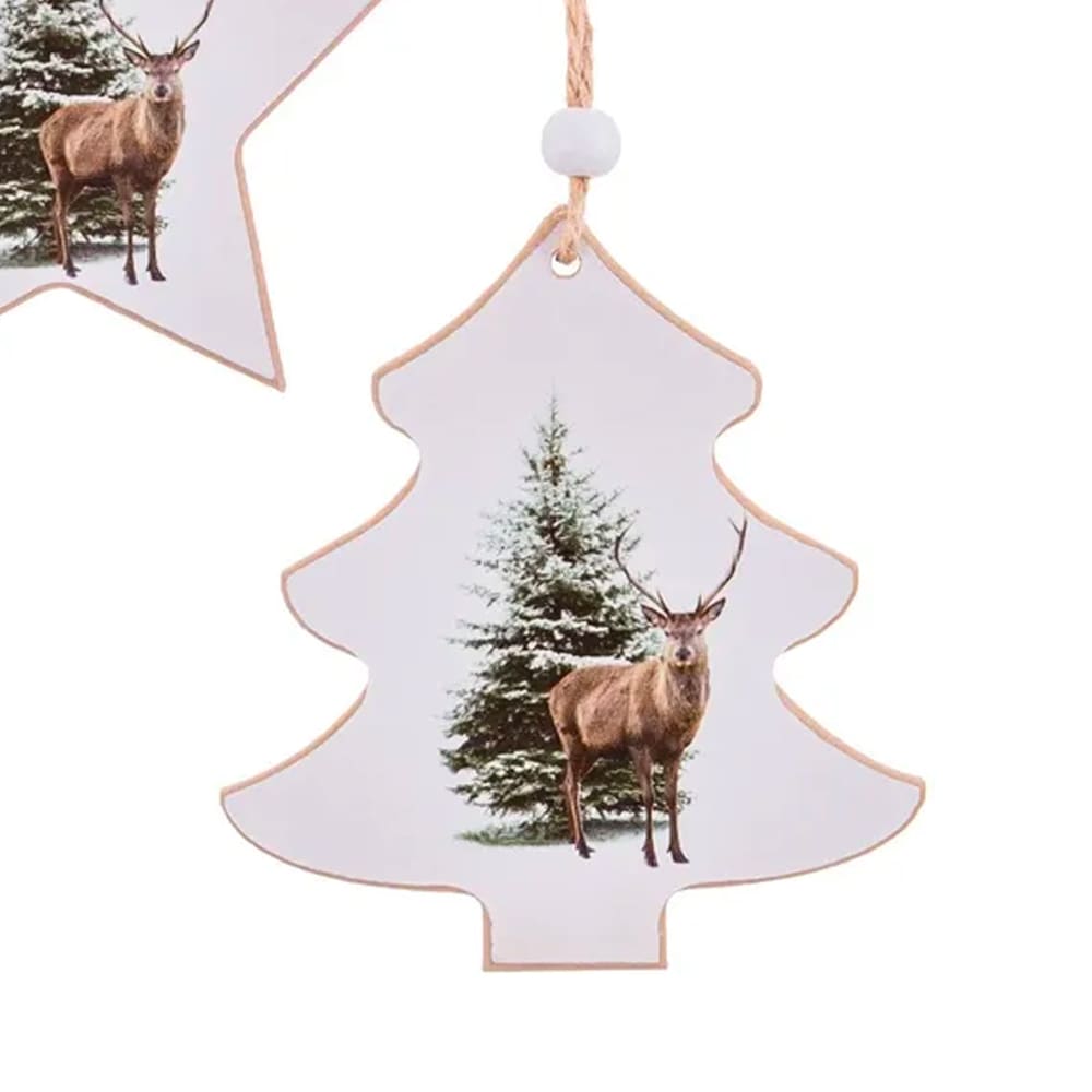 Décoration sapin de noël en bois cerf et sapin - set de 3 - Maisons du Monde