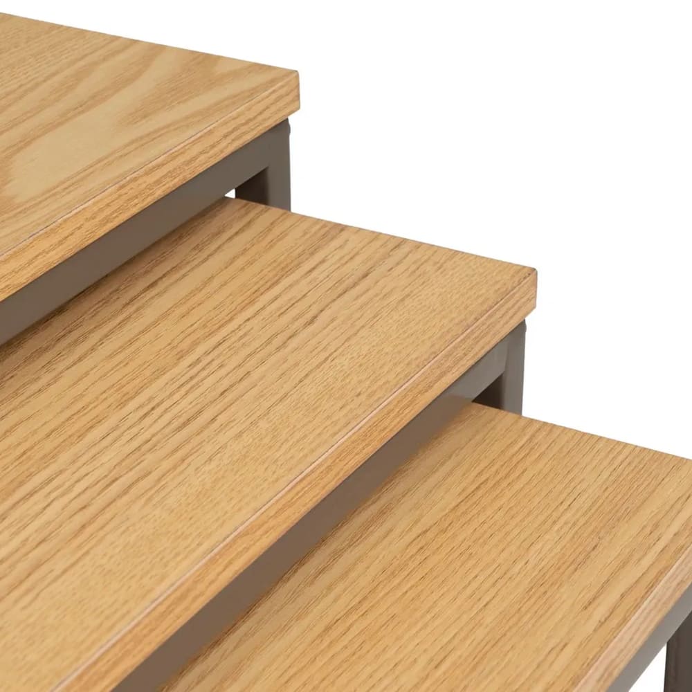 Set de 3 tables basses gigognes couleur bois naturel et métal gris 40x - Maisons du Monde
