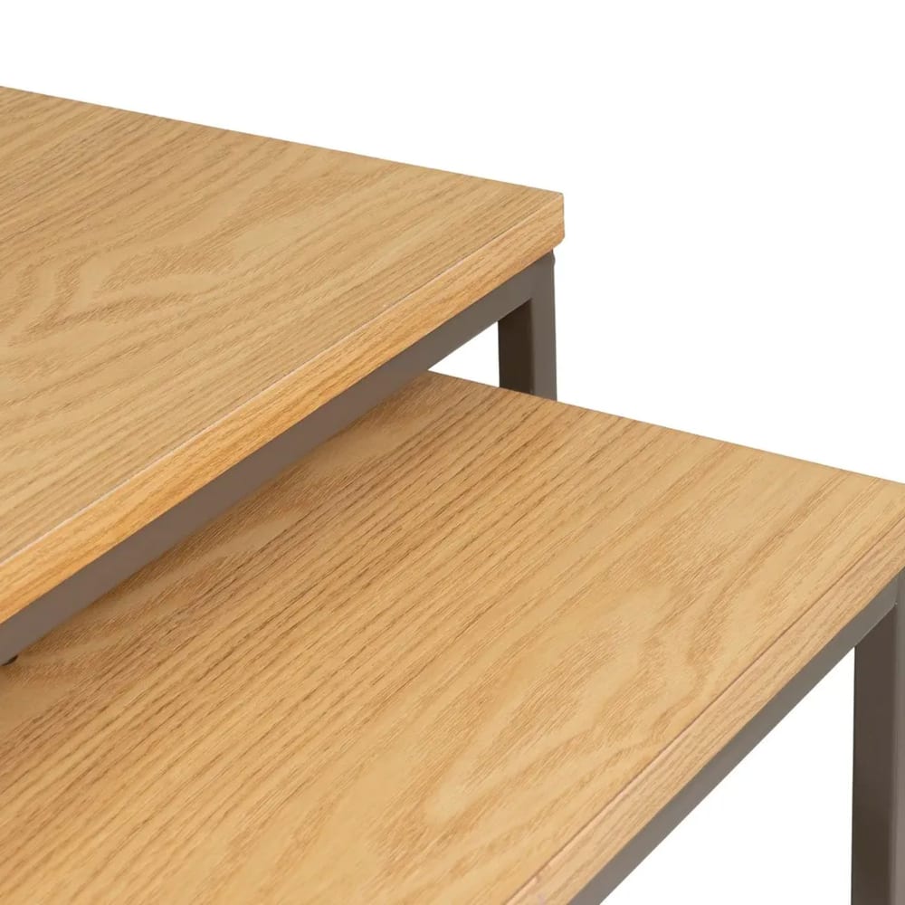 Set de 2 tables basses gigognes couleur bois naturel et métal gris 50x - Maisons du Monde