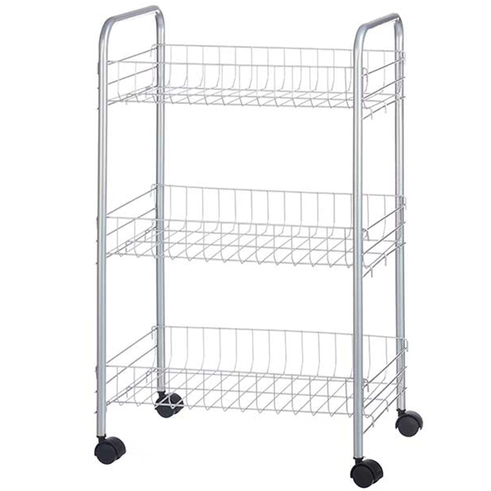 Wadiga Chariot a légumes en métal grillagé 3 niveaux Gris Métal - 67x63x27cm
