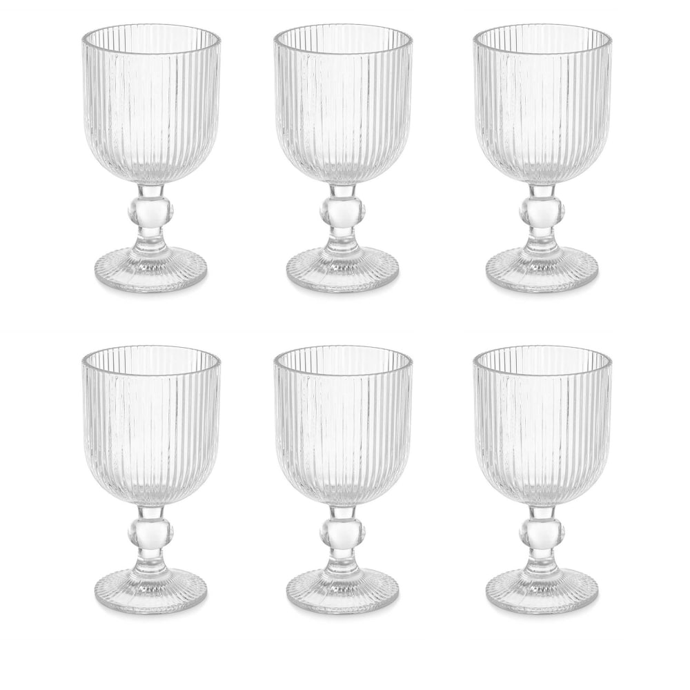 WADIGA Set composé de 6 verres à vin en verre transparent strié. Dimensions: Haut. 14.5cm x diam. 8cm Contenance: 26cl Couleur: Transparent Matière: